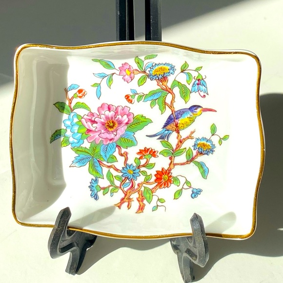 Vintage Aynsley Pembroke Floral Bird Trinket Dish Fine English Bone China Tray